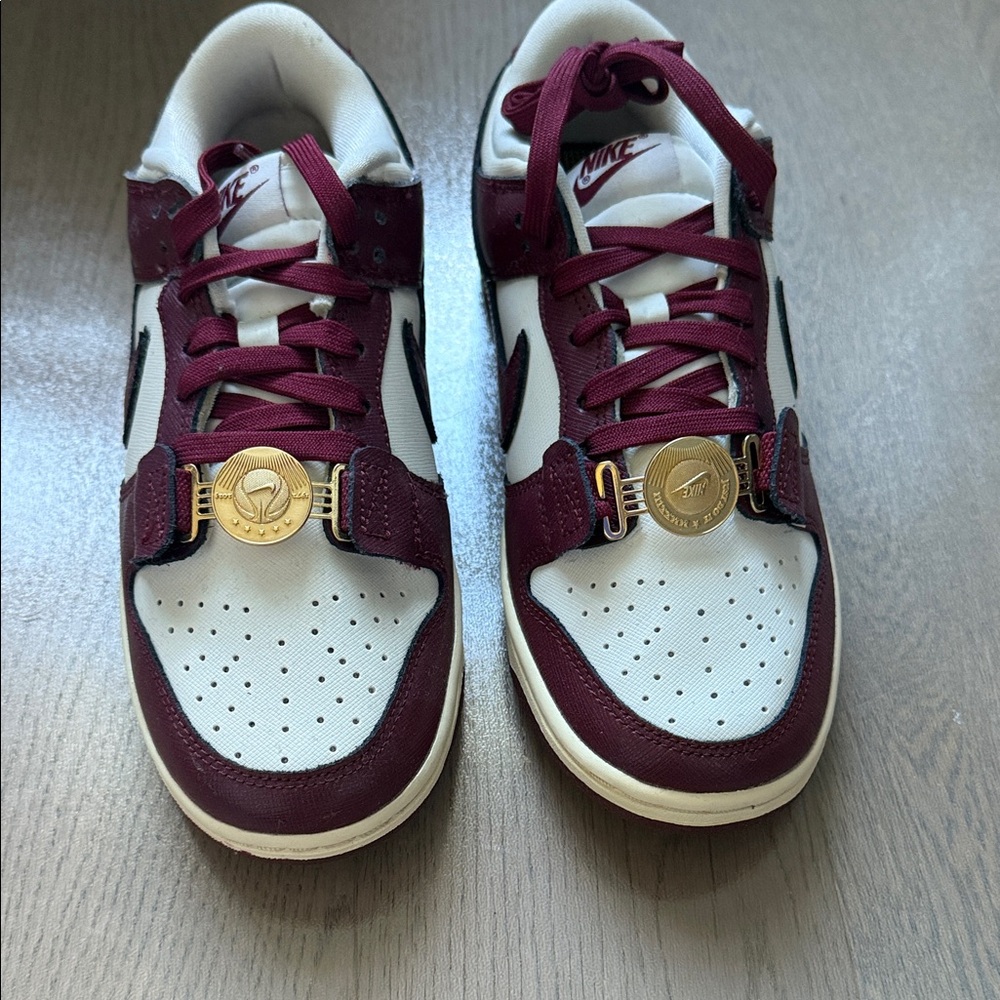 Brand new! Never worn! Nike Maroon and White Sneakers with Gold Accents